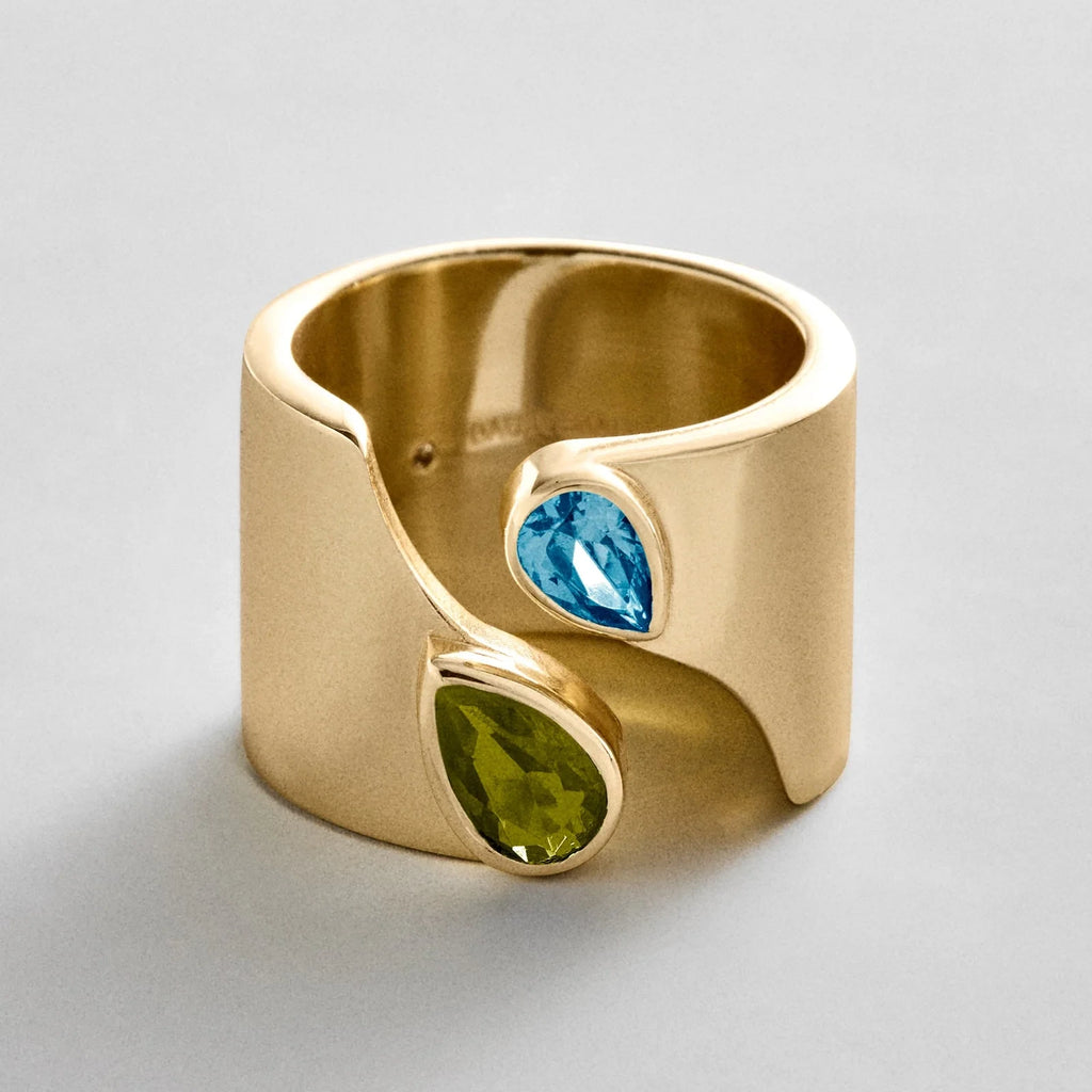Personalized Two-Stone Open Band Ring - Gold