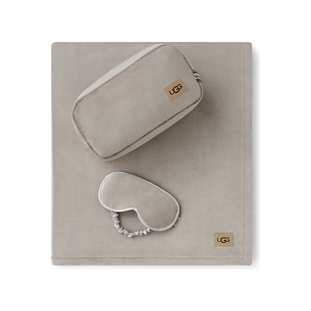 Velour Travel Blanket and Eye Mask Set - Oyster