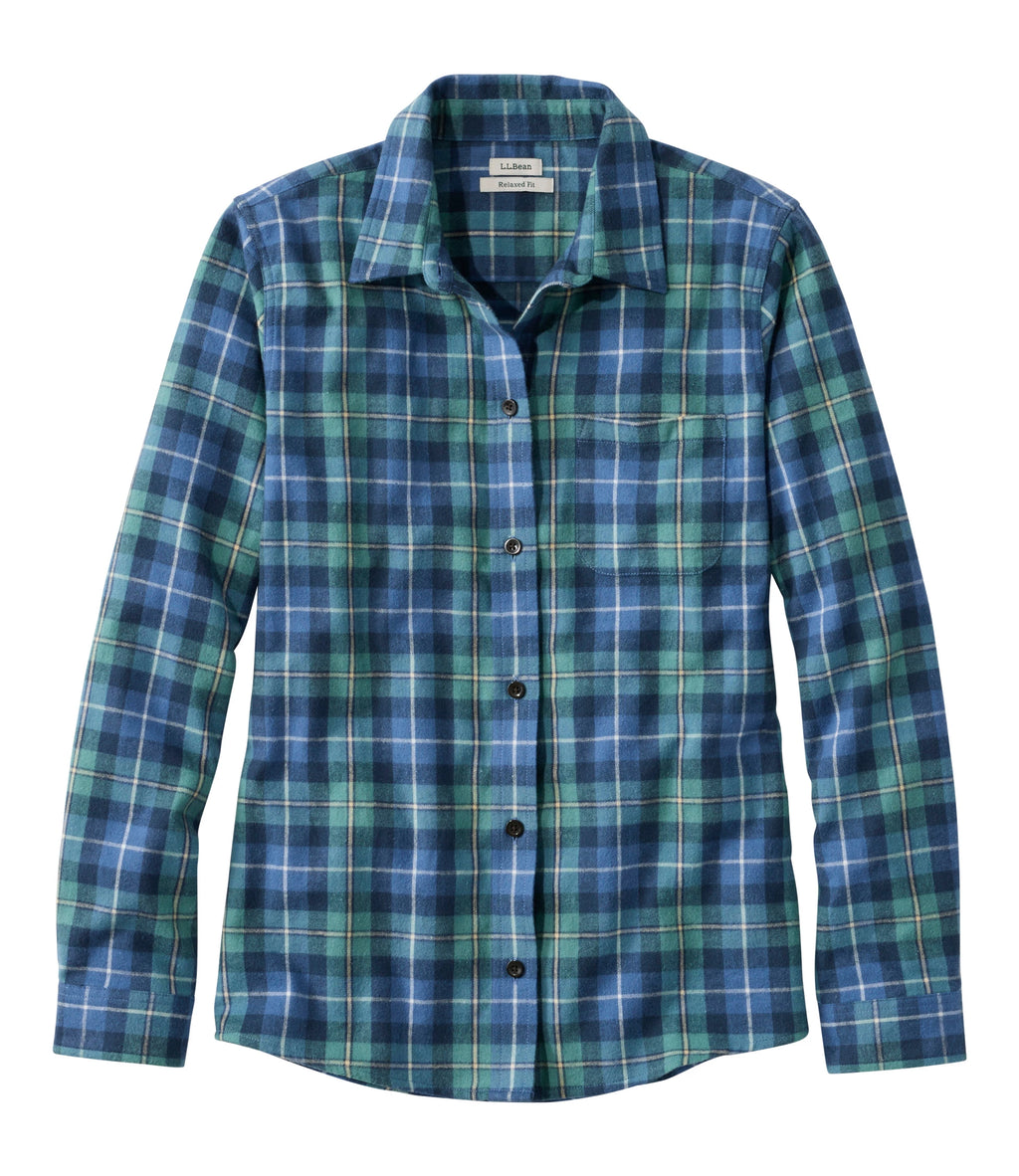 Women's Cotton Flannel Shirt - Indigo Plaid