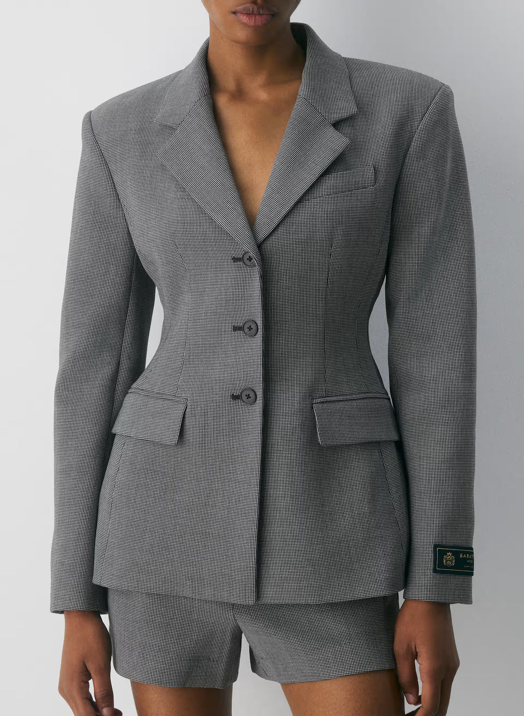 Single-Breasted Stretch Blazer - Brown Check