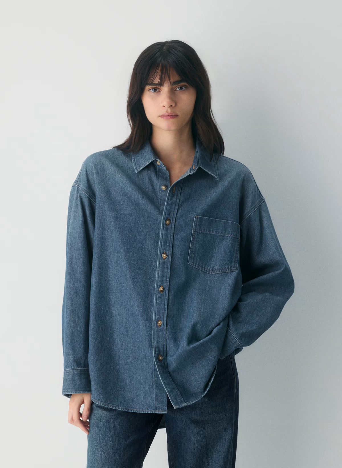 Oversized Hemp Blend Denim Shirt - Indigo