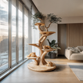 Large Handmade Wooden Cat Climbing Tree in Modern Style