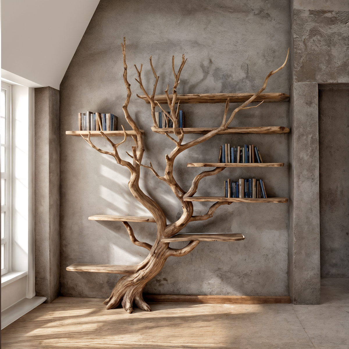 Driftwood Tree Branch Floating Bookshelf for Living Room Walls