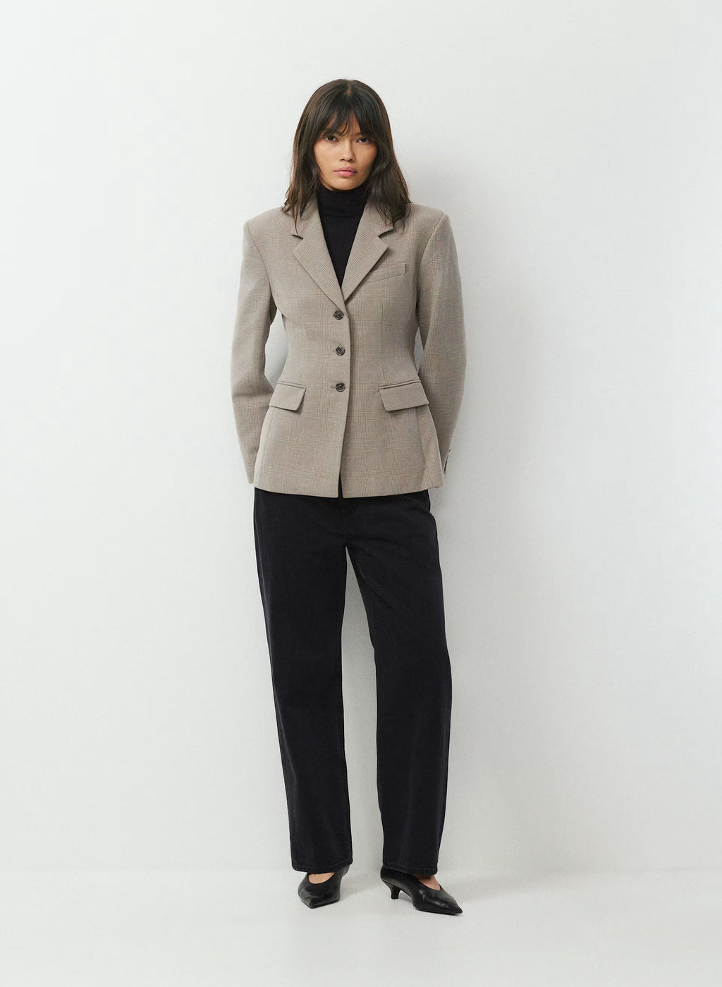 Single-Breasted Stretch Blazer - Brown Check