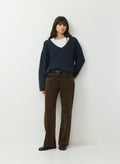 Cotton Cashmere Hip-Length Sweater - Navy