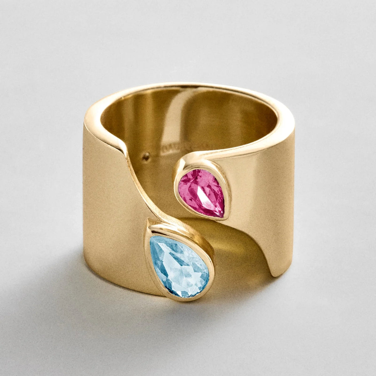 Personalized Two-Stone Open Band Ring - Gold