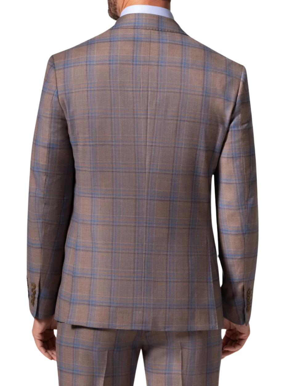 Men's Brown Plaid Slim Fit Wool 2-Piece Suit