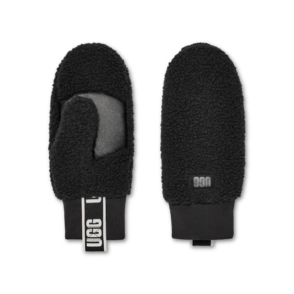 Plush Fleece Leather Palm Mittens - Black