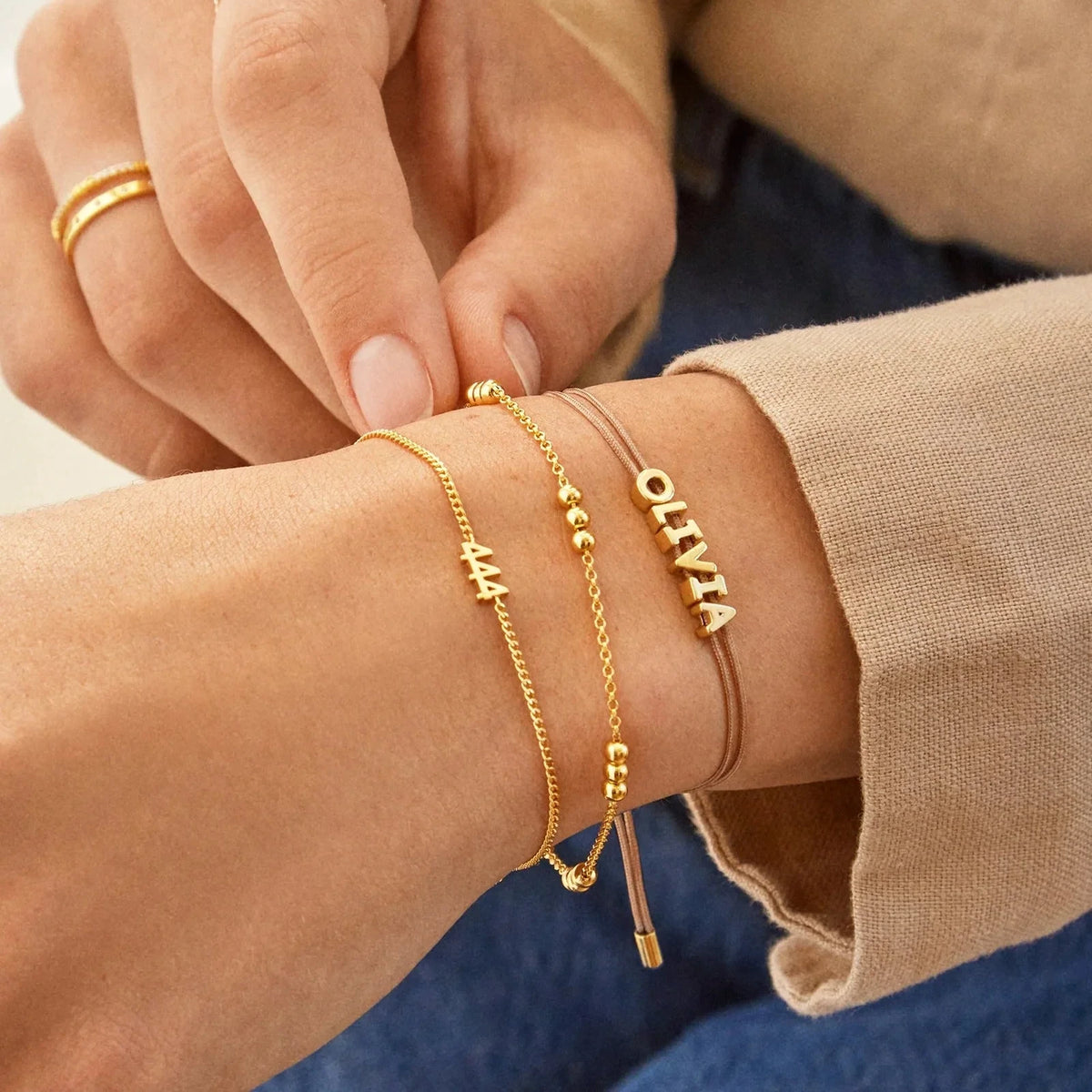 Gold-Plated Beaded Chain Bracelet
