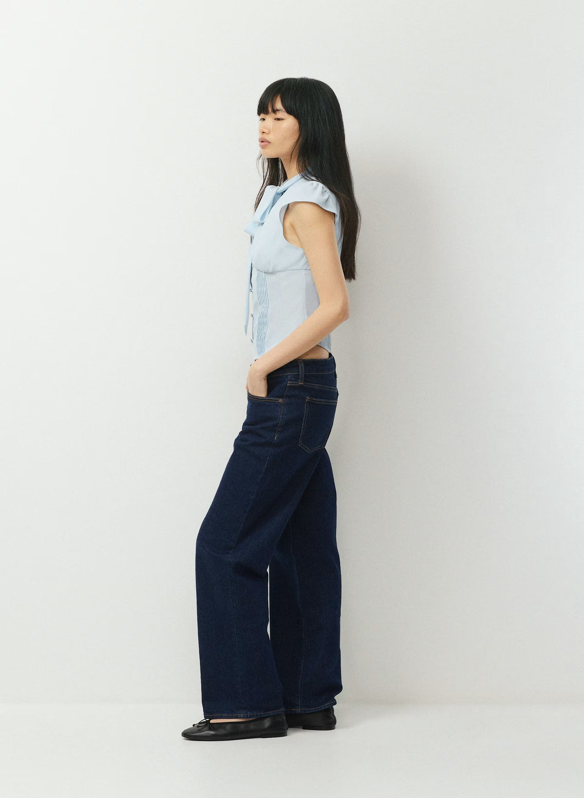Short-Sleeve Button Top - Light Blue