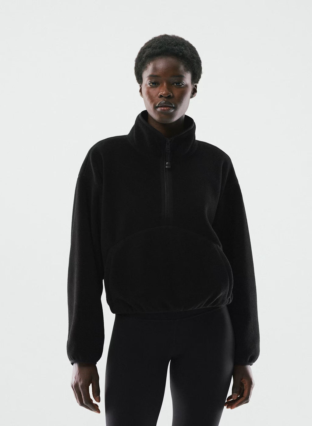 Oversized Half-Zip Microfleece Pullover - Gray