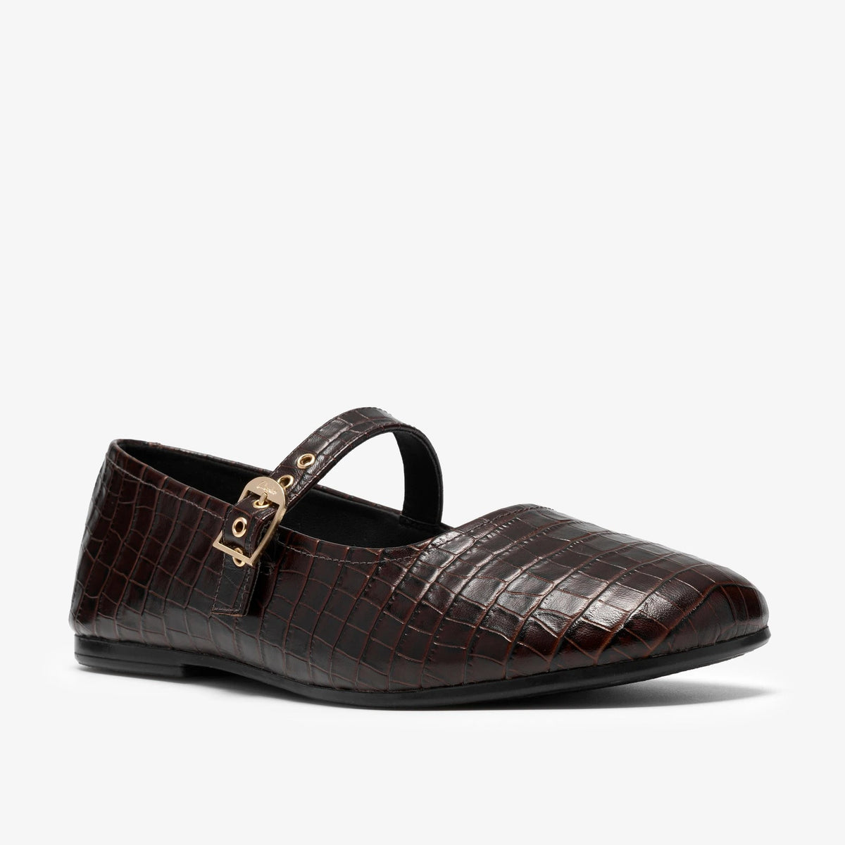 Women's Croc-Effect Mary Jane Flat - Dark Brown