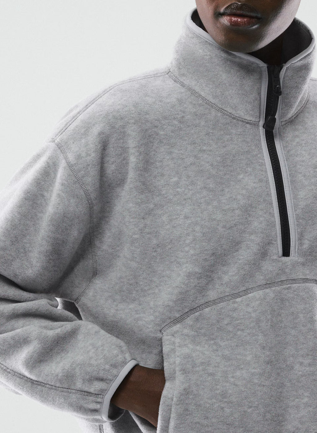 Oversized Half-Zip Microfleece Pullover - Gray
