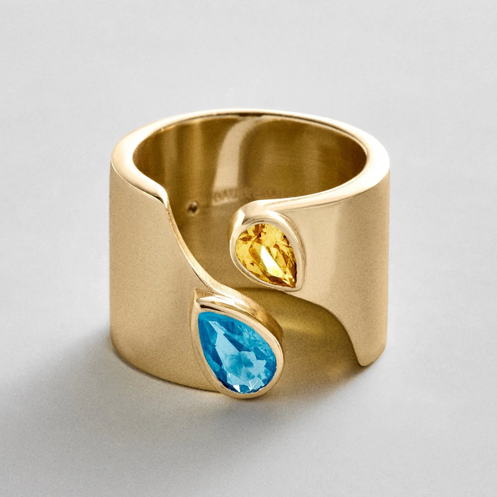 Personalized Two-Stone Open Band Ring - Gold
