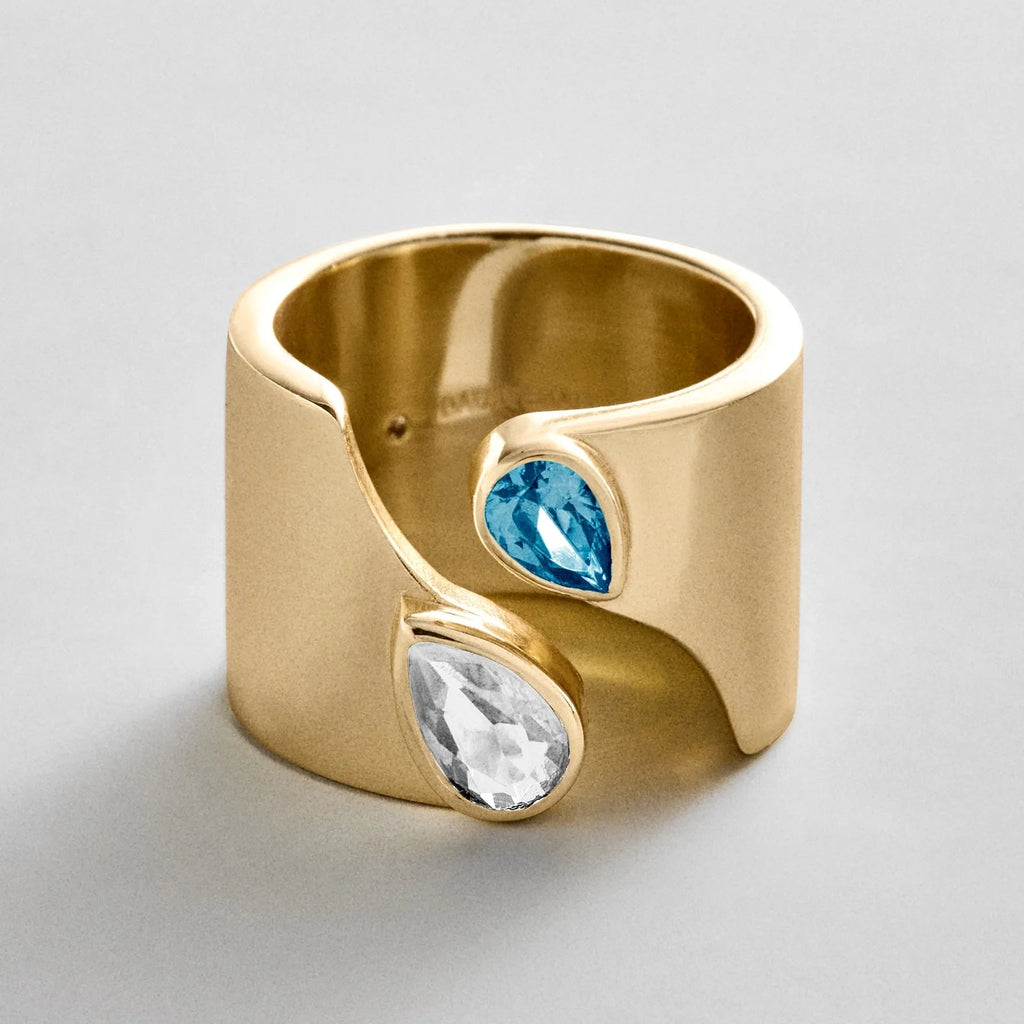 Personalized Two-Stone Open Band Ring - Gold