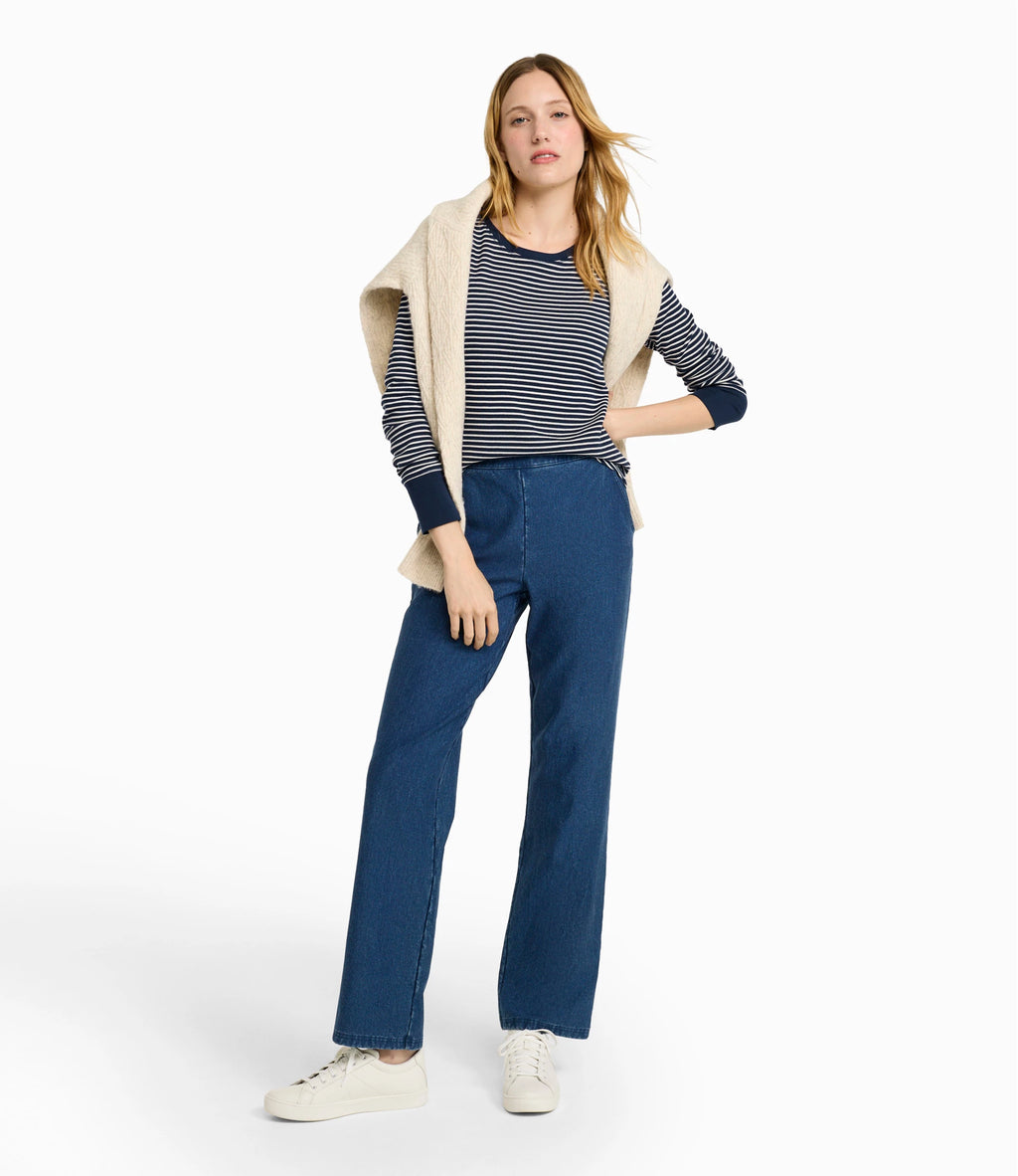 Women's Fleece-Back Straight Leg Denim Pants - Indigo