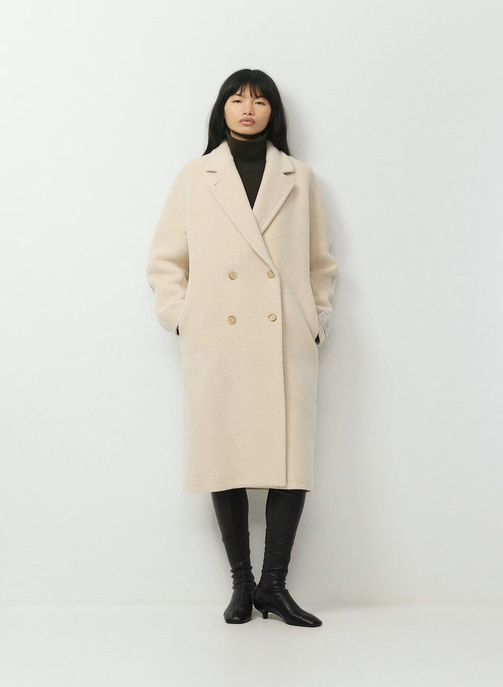 Double-Breasted Wool Cashmere Coat - Herringbone