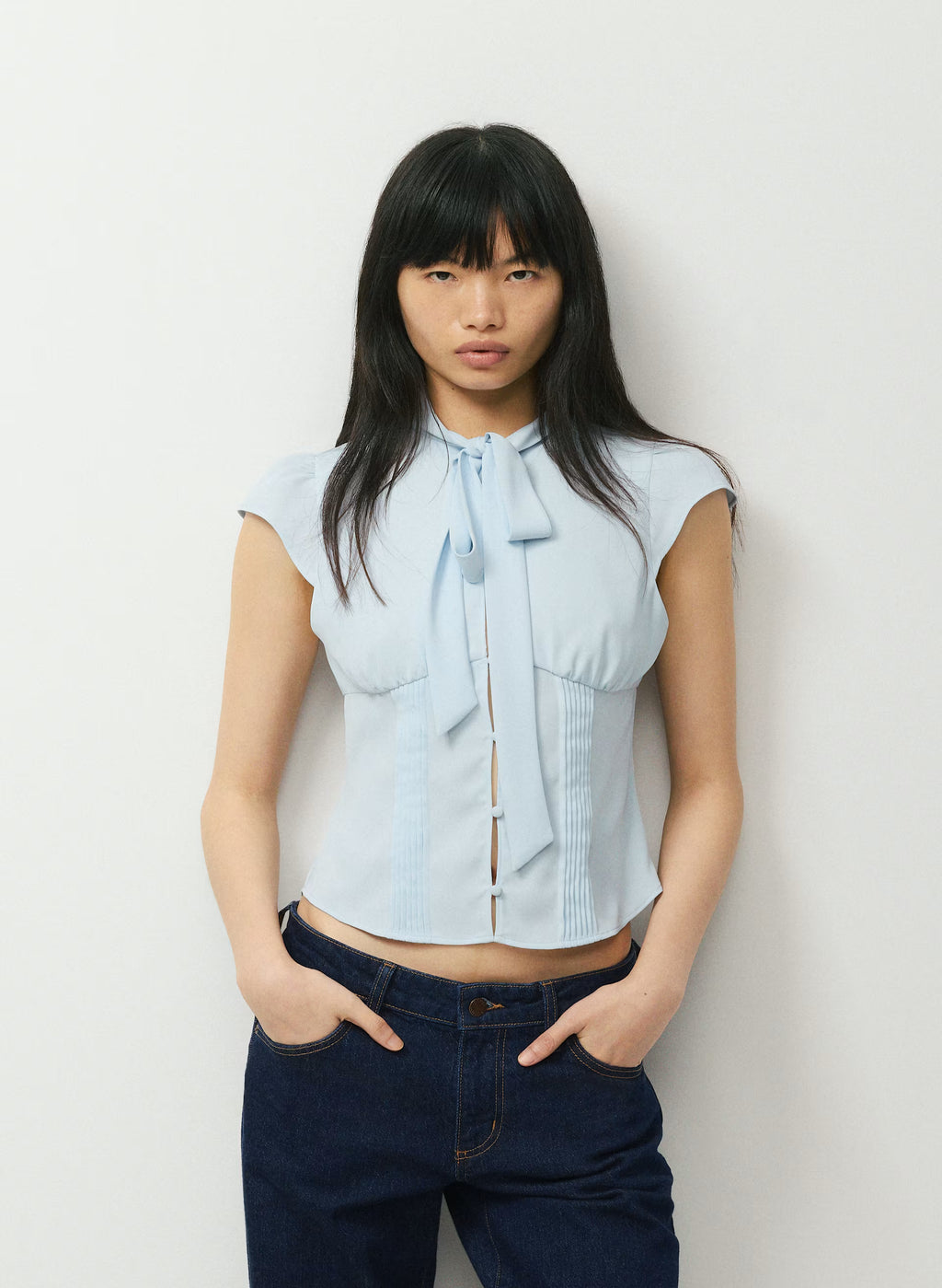 Short-Sleeve Button Top - Light Blue