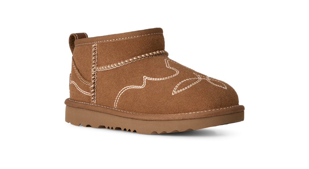 Kids' Suede Western-Inspired Short Boots - Chestnut