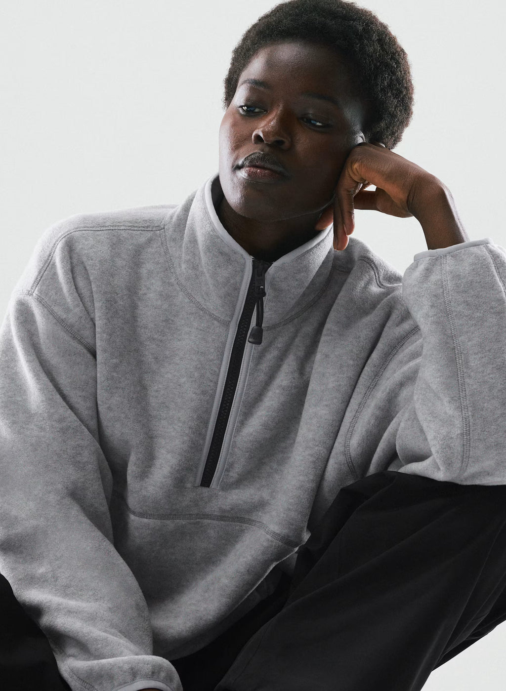 Oversized Half-Zip Microfleece Pullover - Gray