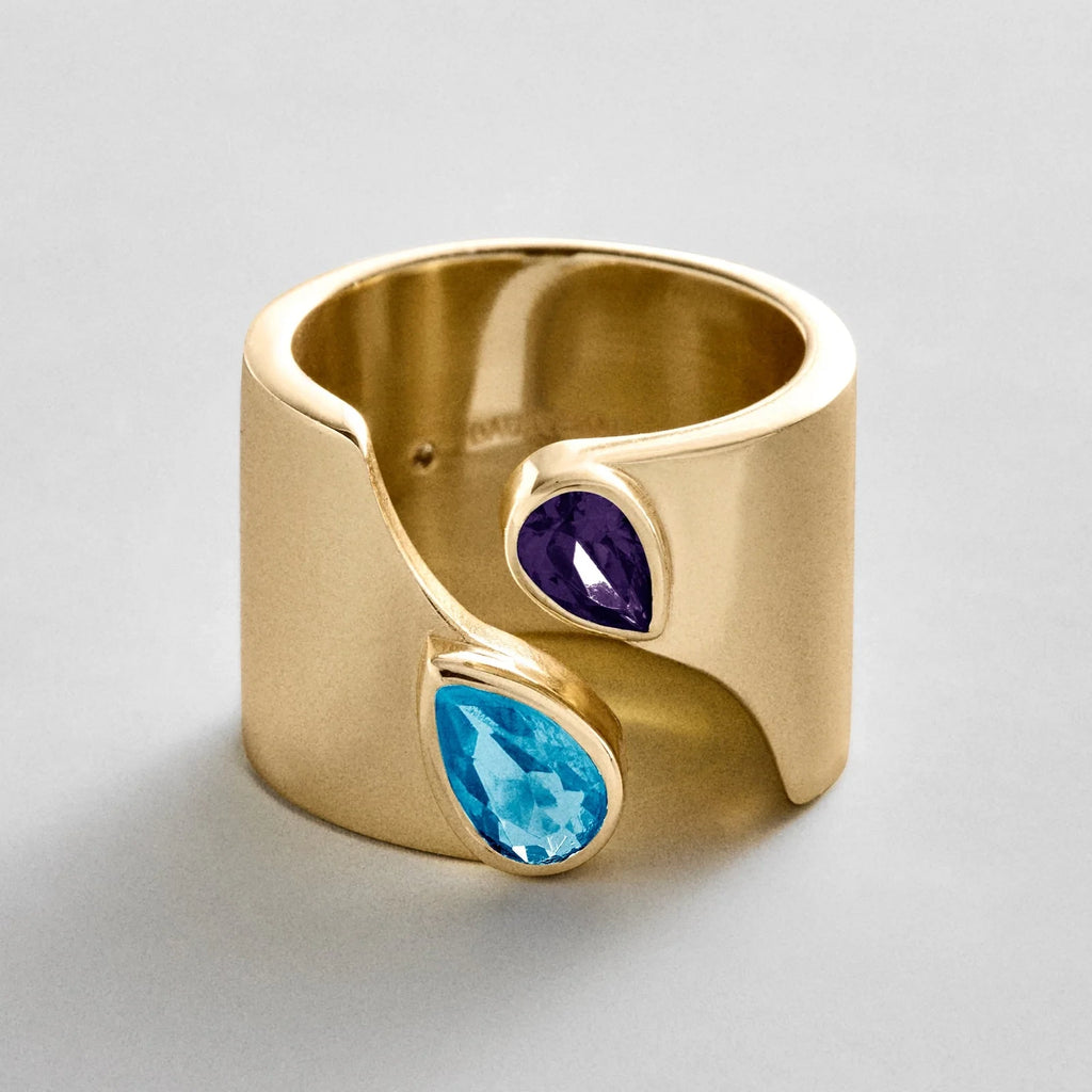Personalized Two-Stone Open Band Ring - Gold