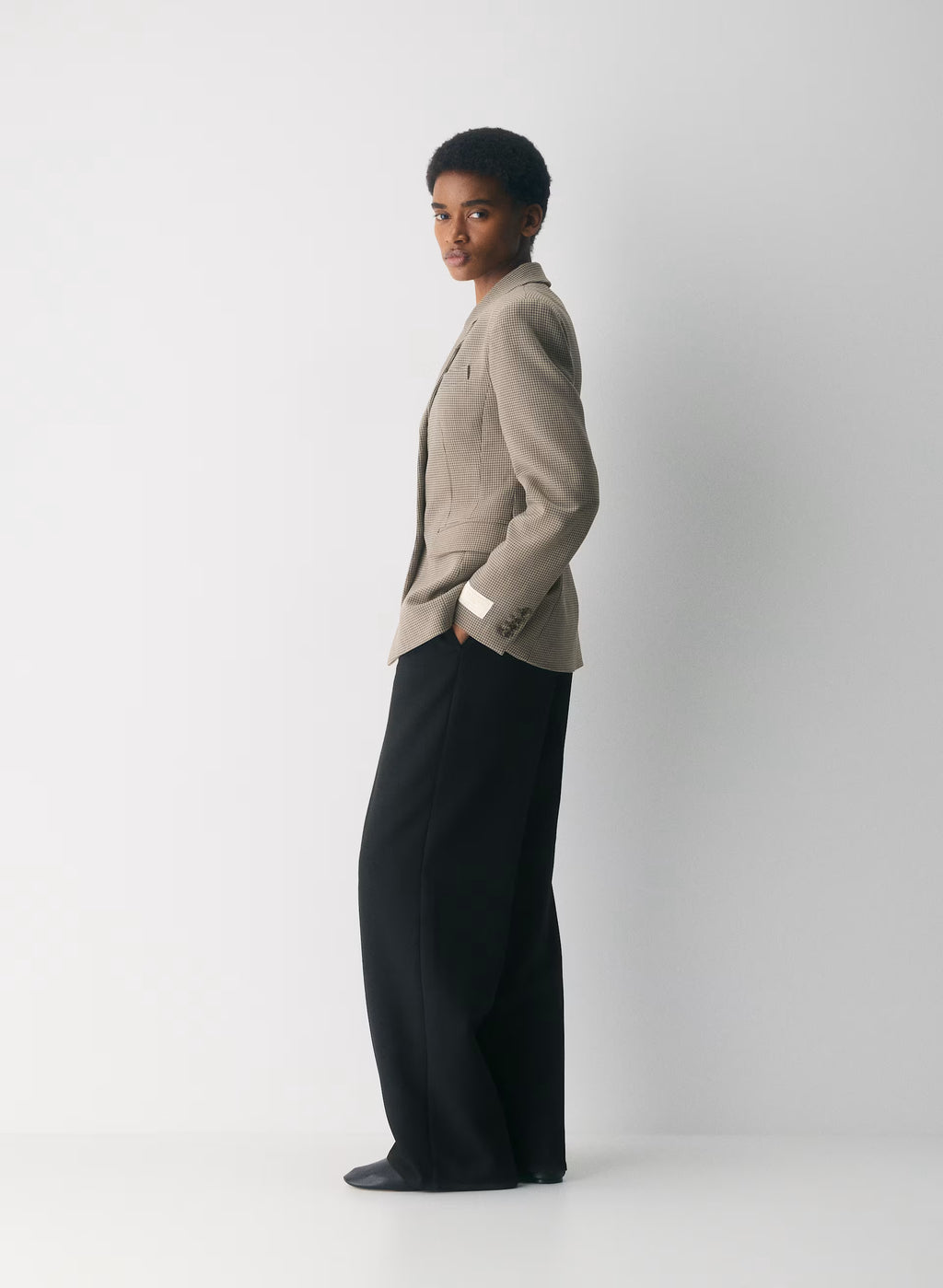 Single-Breasted Stretch Blazer - Brown Check