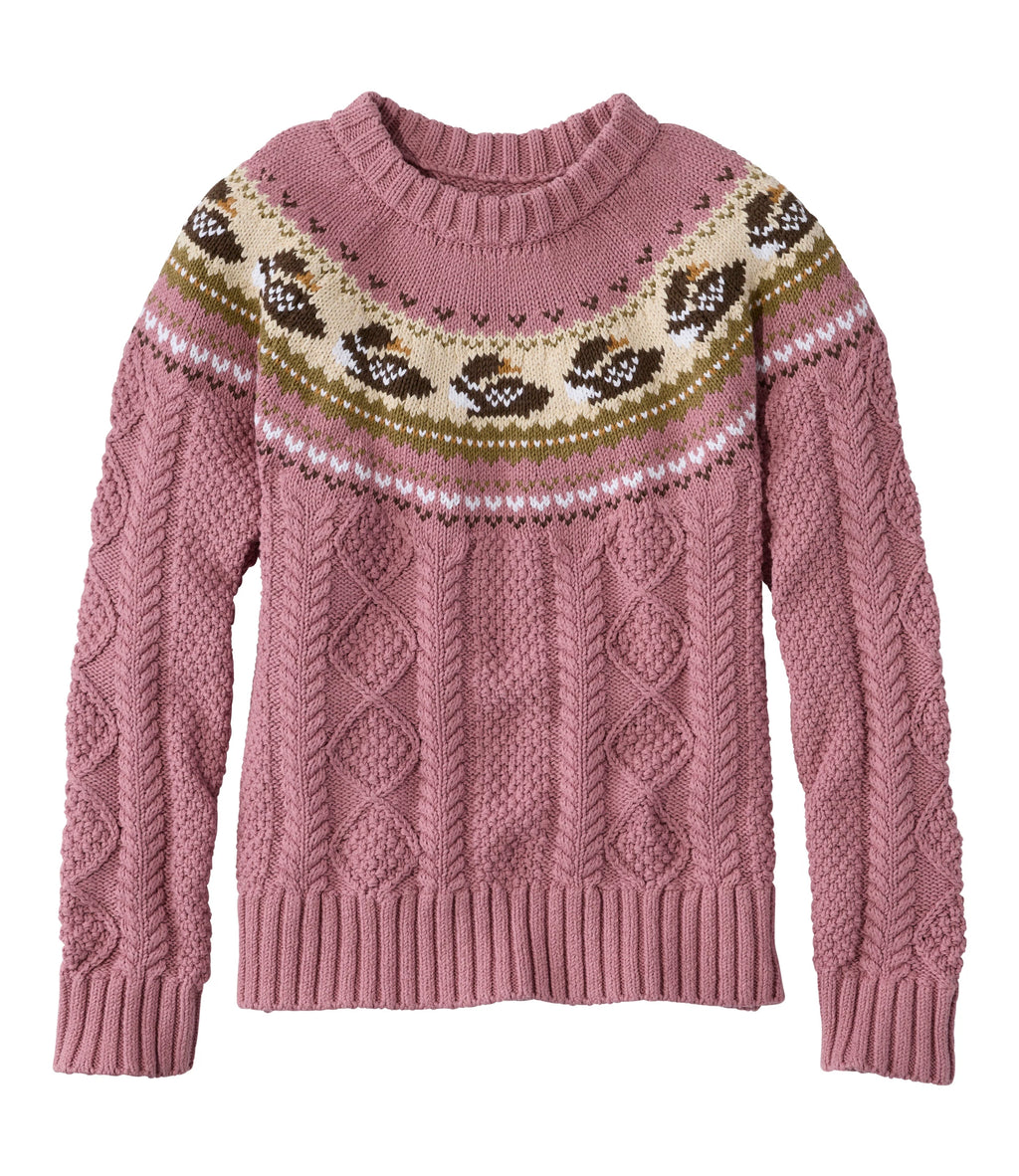 Women's Cotton Cable Knit Crewneck Sweater - Orchid