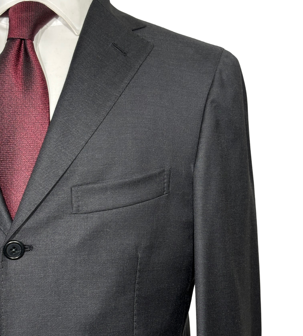 Men's Charcoal Textured Notch Lapel Classic Fit 3-Button Wool Suit