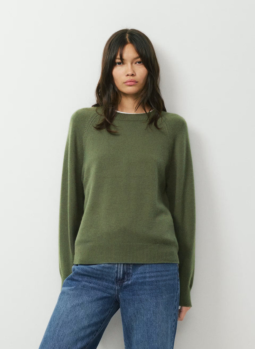 Wool Cashmere Raglan Sweater - Olive