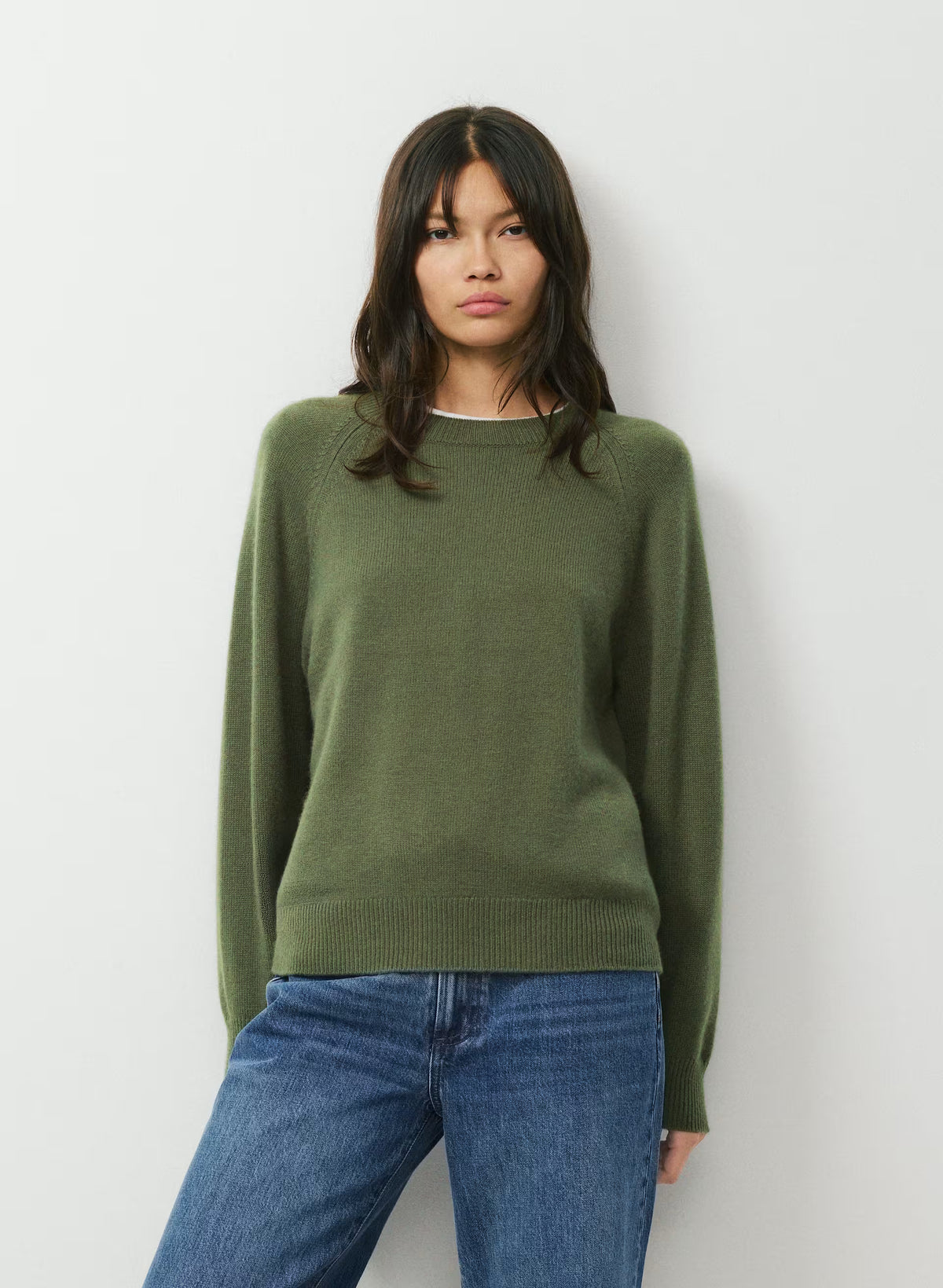 Wool Cashmere Raglan Sweater - Olive
