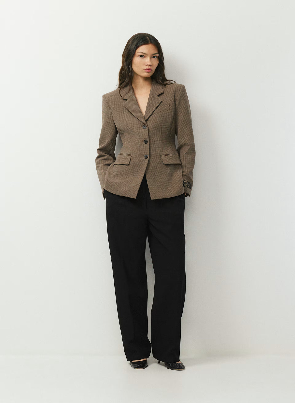 Single-Breasted Stretch Blazer - Brown Check