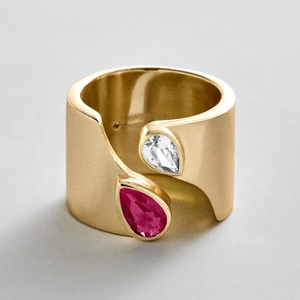 Personalized Two-Stone Open Band Ring - Gold