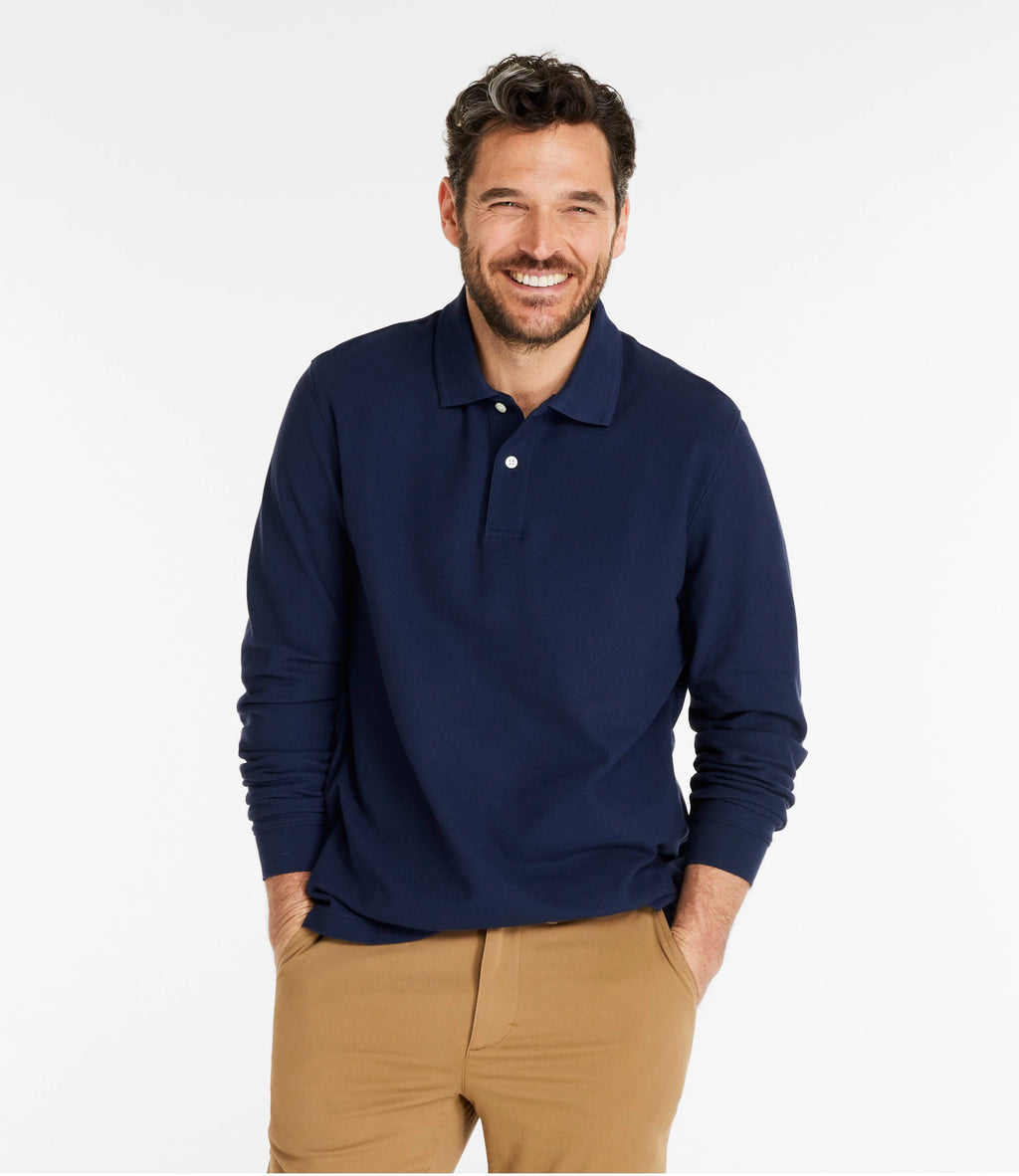 Men's Long-Sleeve Cotton Pique Polo - Lavender