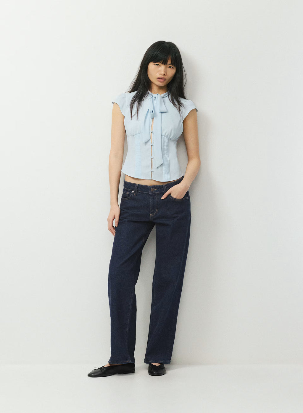 Short-Sleeve Button Top - Light Blue