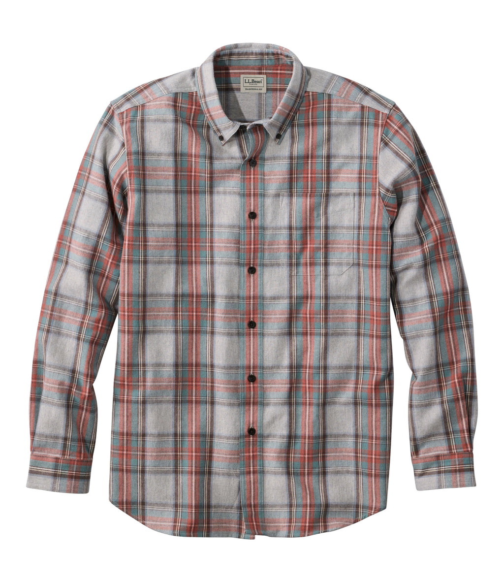 Men's Cotton Flannel Button-Down Shirt - Grey Plaid