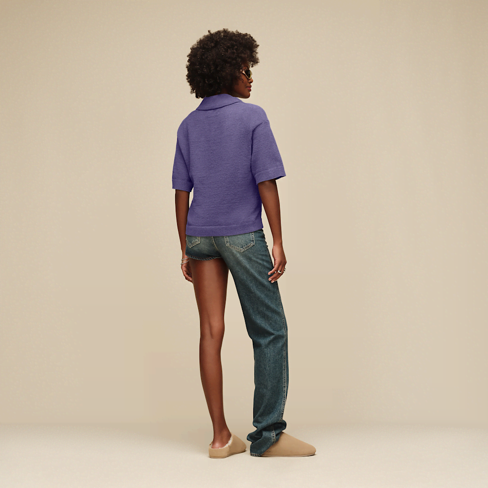 Women's Short-Sleeve Polo Sweater - Sand