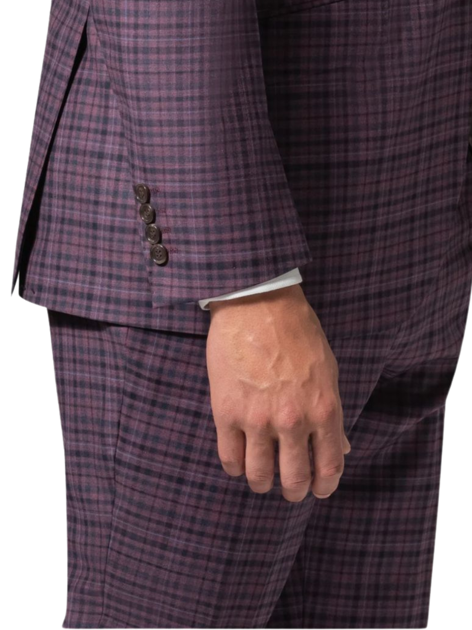 Men's Purple Plaid Modern Fit Wool 3-Piece Suit