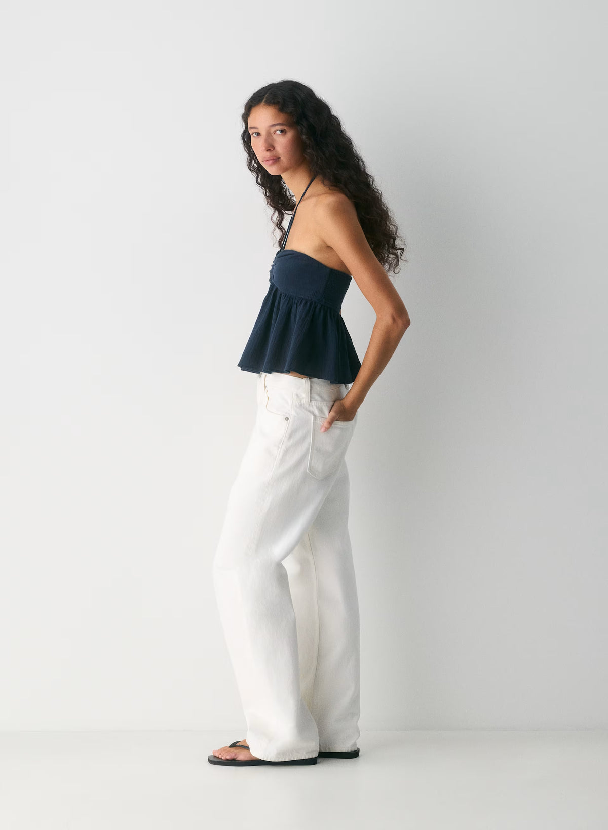 Cotton Halter Top - Navy
