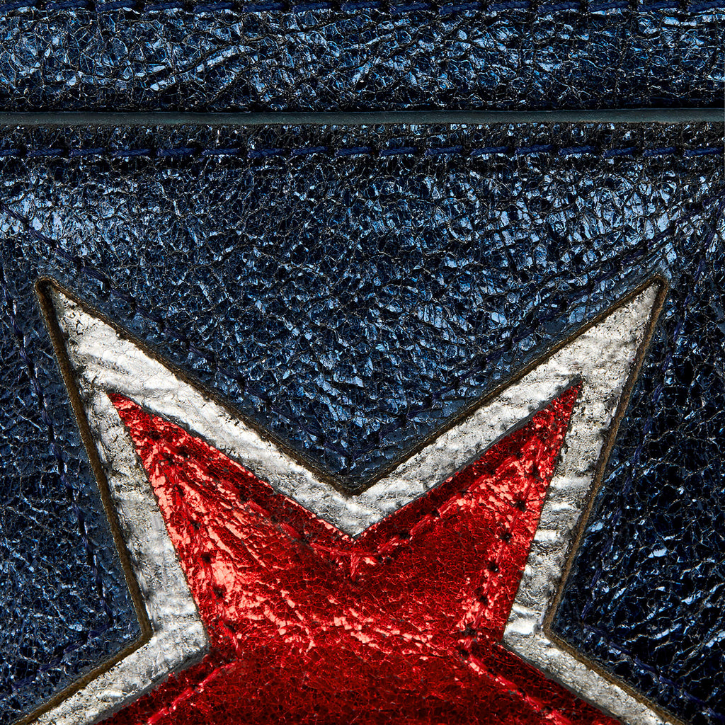 Metallic Leather Star Card Case - Blue