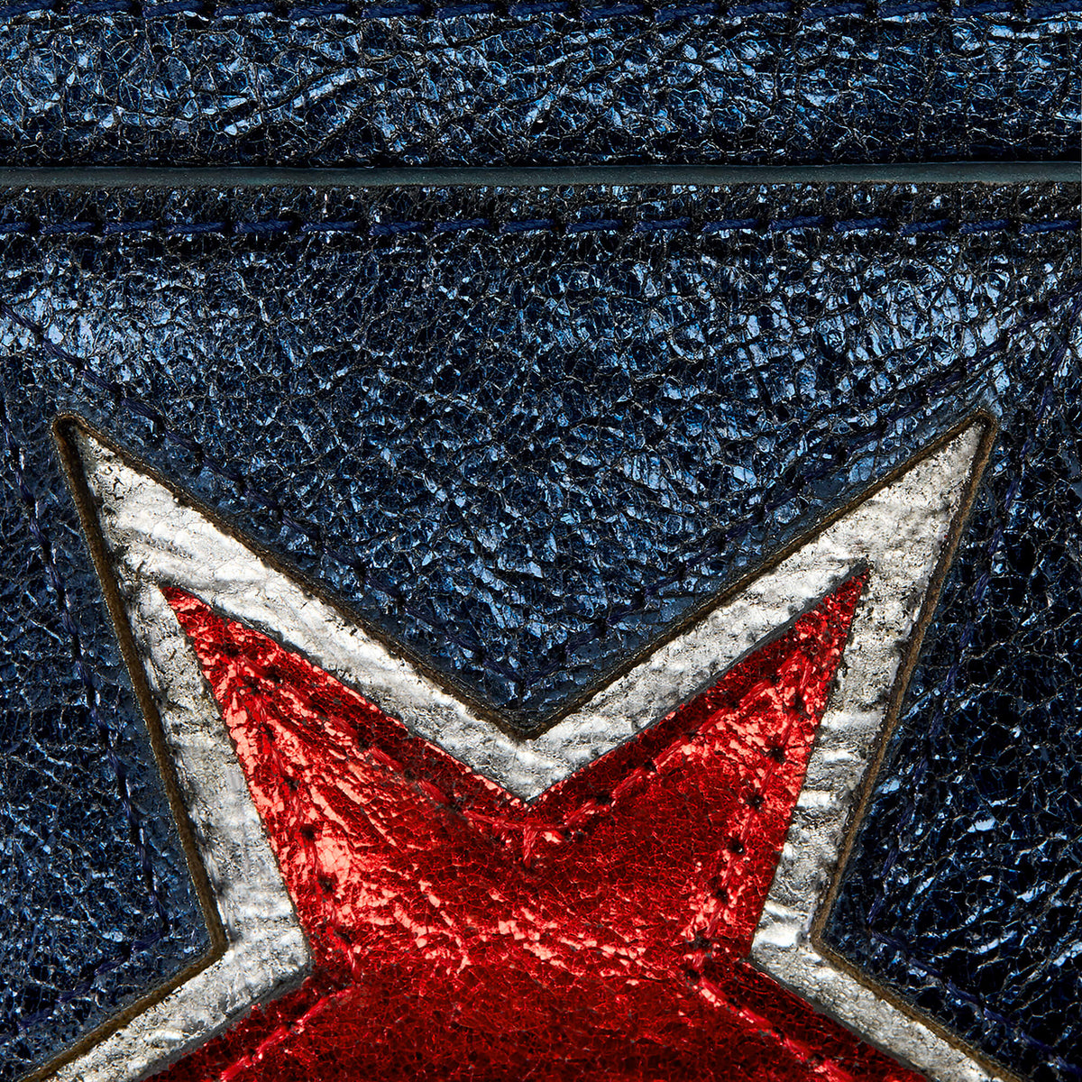 Metallic Leather Star Card Case - Blue