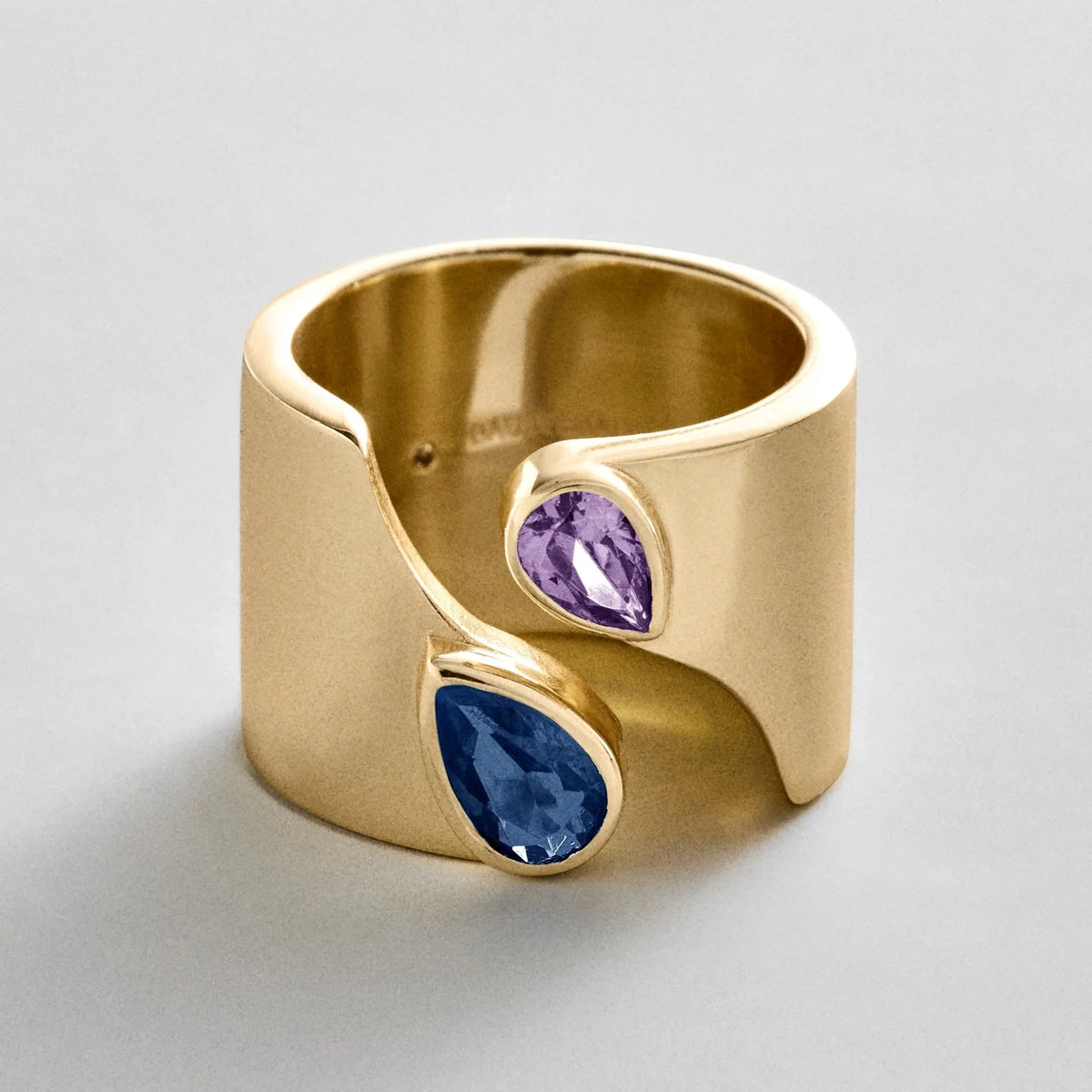 Personalized Two-Stone Open Band Ring - Gold