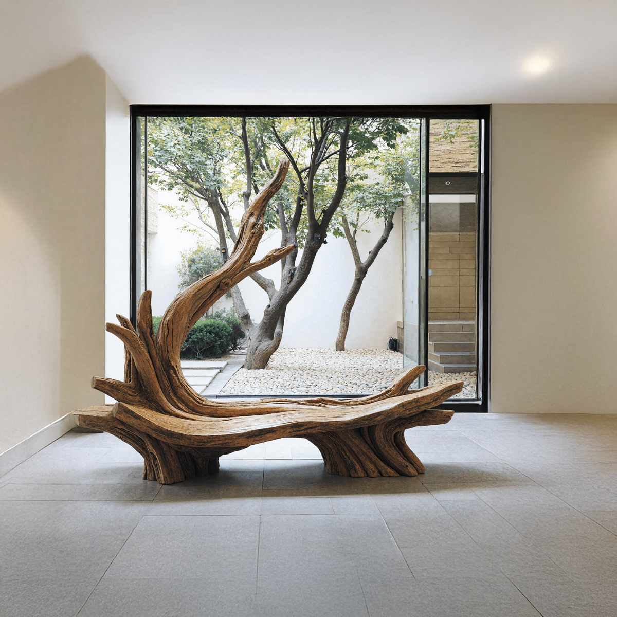 Hand-Sculpted Live Edge Branch Bench for Patio or Entryway - view 2