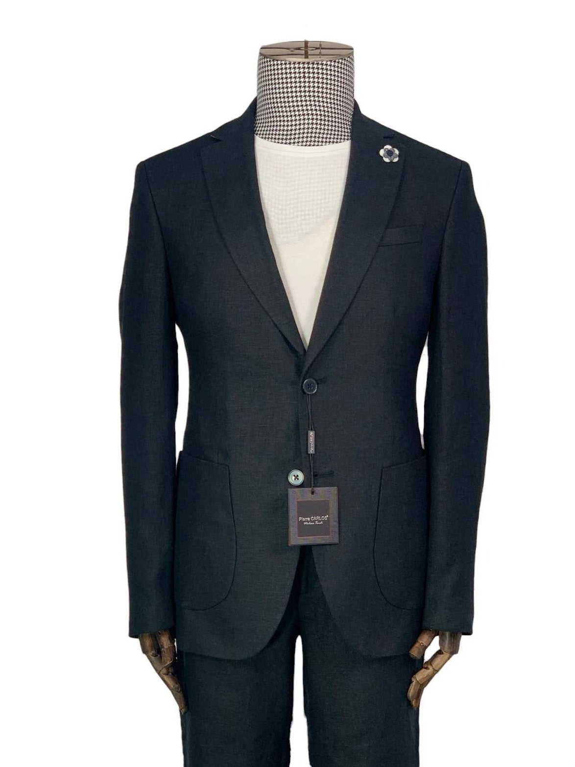 Men's Solid Black Slim Fit Linen 2-Piece Suit