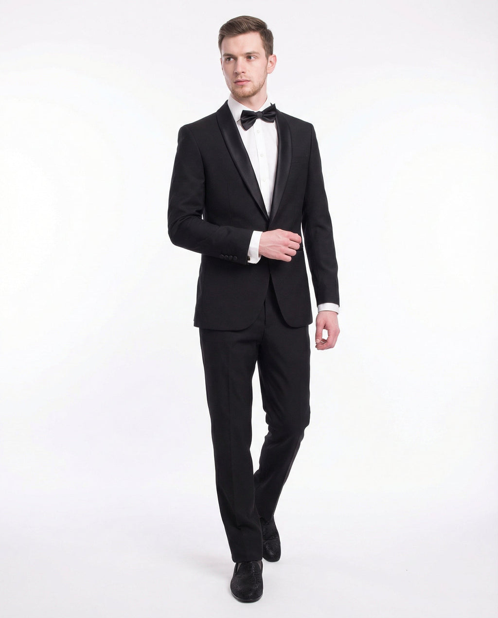 Men's Slim Fit Solid Black 1-Button Shawl Lapel Tuxedo