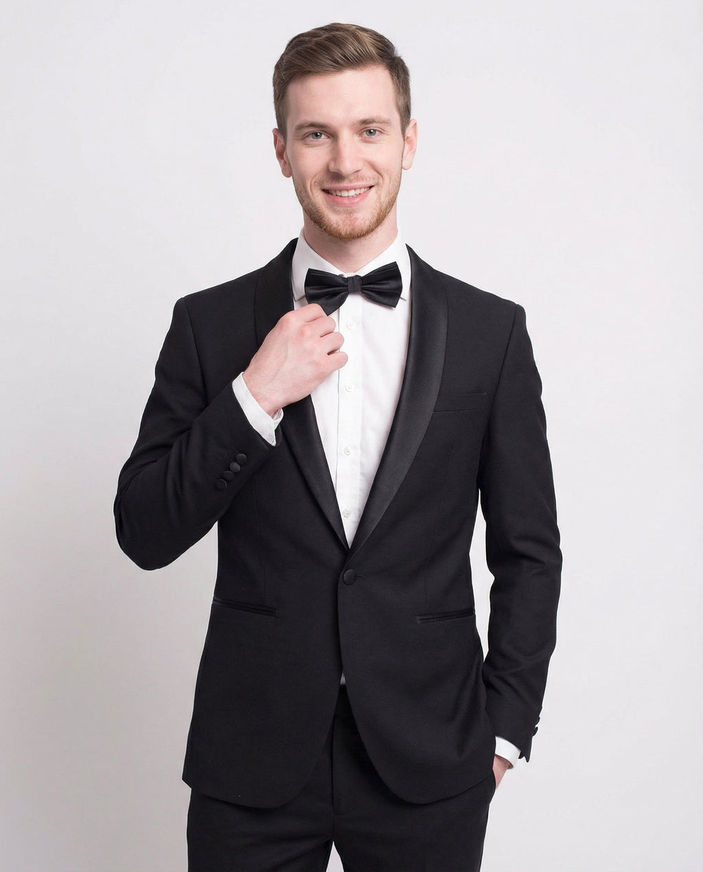 Men's Slim Fit Solid Black 1-Button Shawl Lapel Tuxedo