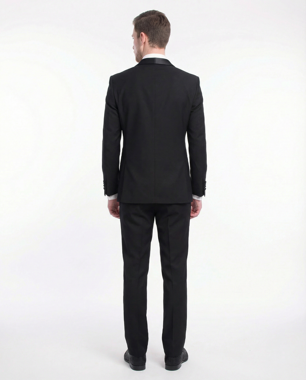 Men's Slim Fit Solid Black 1-Button Shawl Lapel Tuxedo