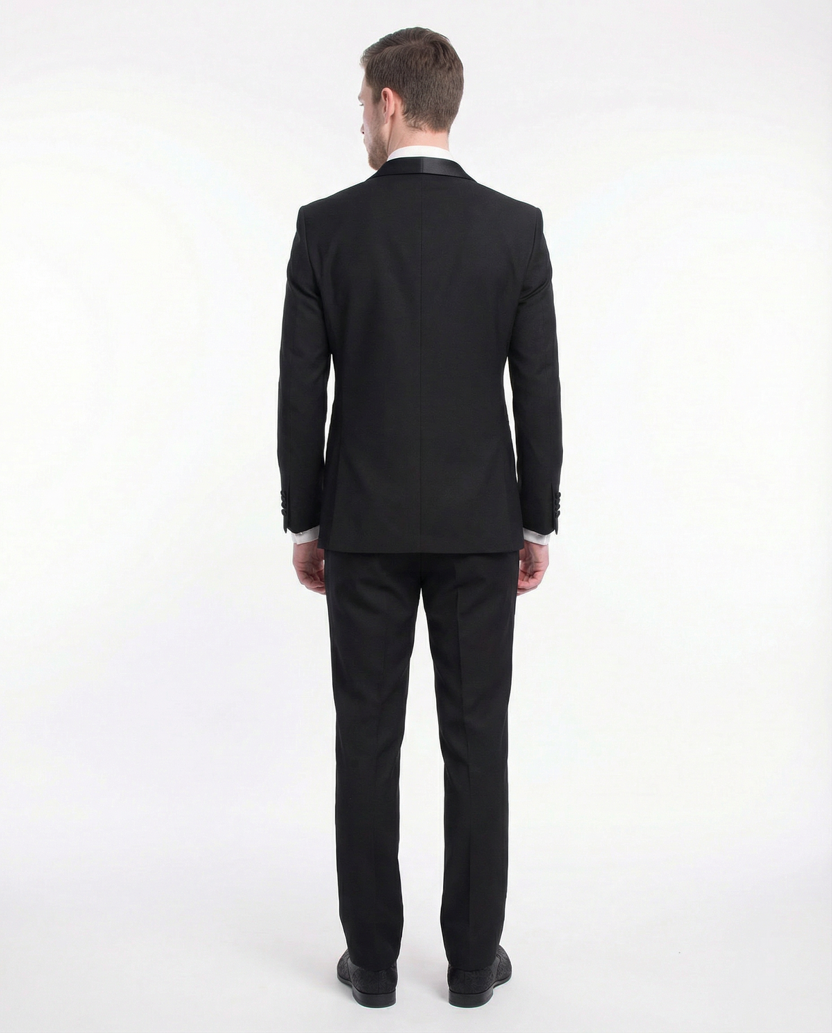 Men's Slim Fit Solid Black 1-Button Shawl Lapel Tuxedo