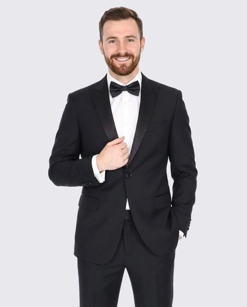 Men's Black Peak Lapel Wool Slim Fit Tuxedo