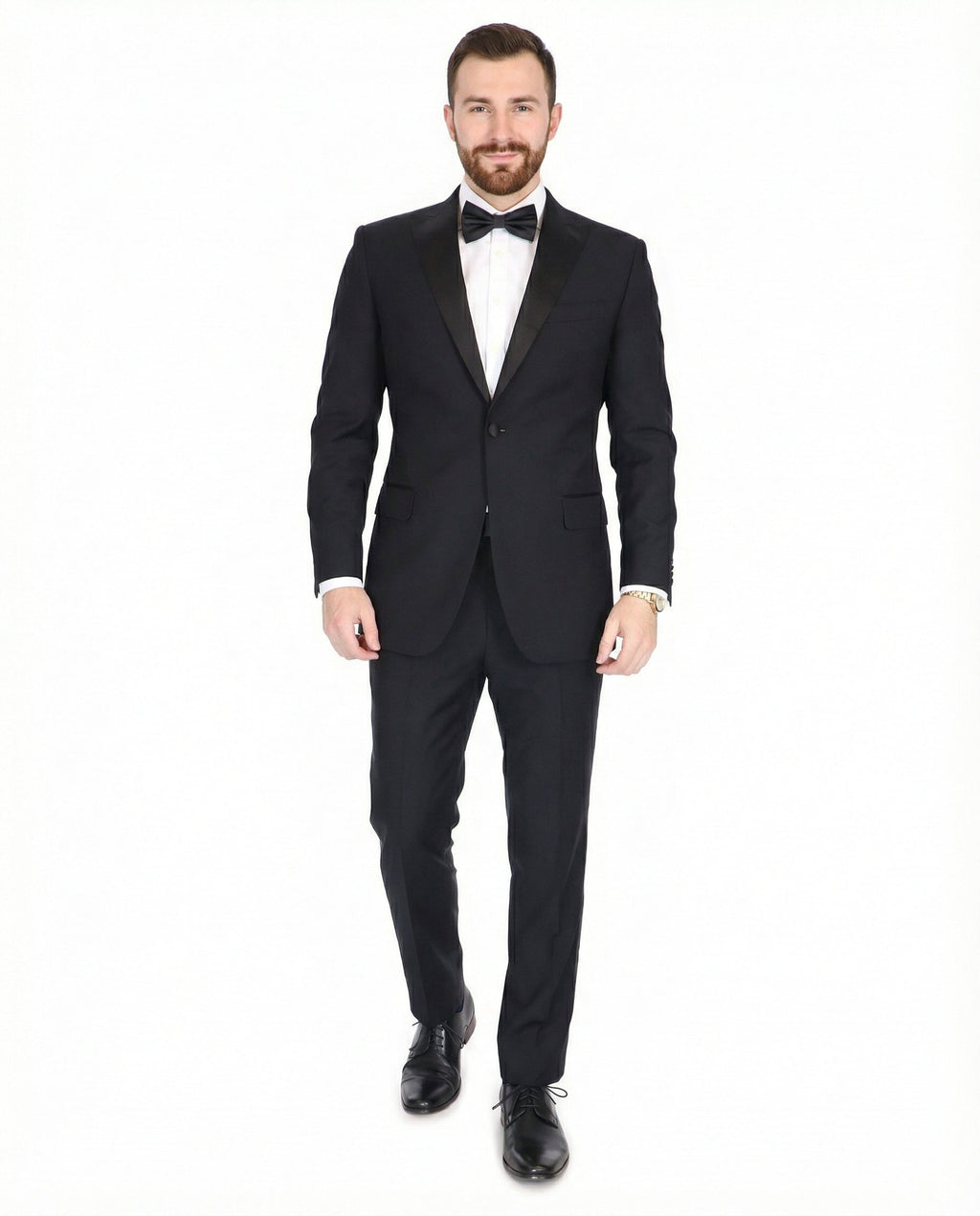 Men's Black Peak Lapel Wool Slim Fit Tuxedo