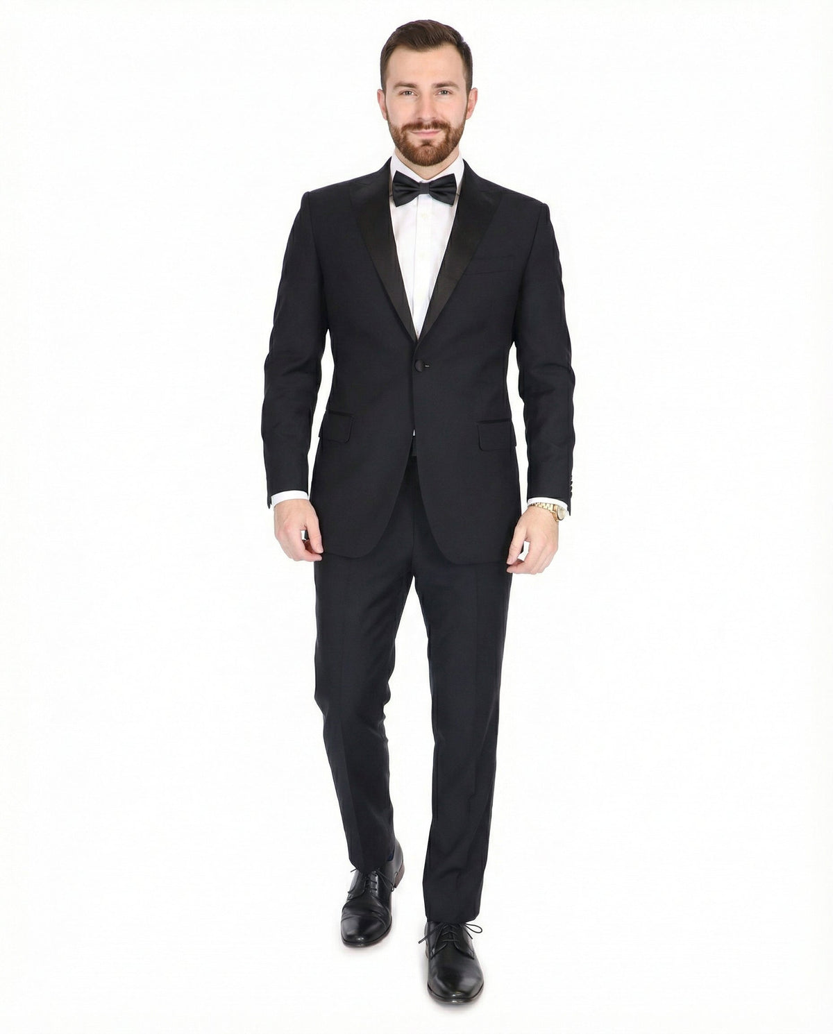 Men's Black Peak Lapel Wool Slim Fit Tuxedo